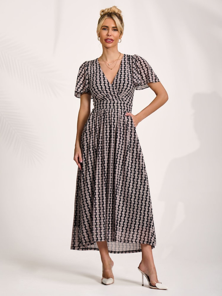 Jolie Moi Black Mesh Angel Sleeve Midaxi Dress - Image 1 of 6 Jolie Moi Black Mesh Angel Sleeve Midaxi Dress - Image 1 of 6