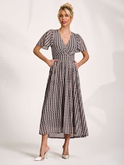 Jolie Moi Black Mesh Angel Sleeve Midaxi Dress - Image 4 of 6