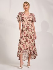 乳白色 - Jolie Moi Chiffon Angel Sleeve Midaxi Dress - 圖片 1/6