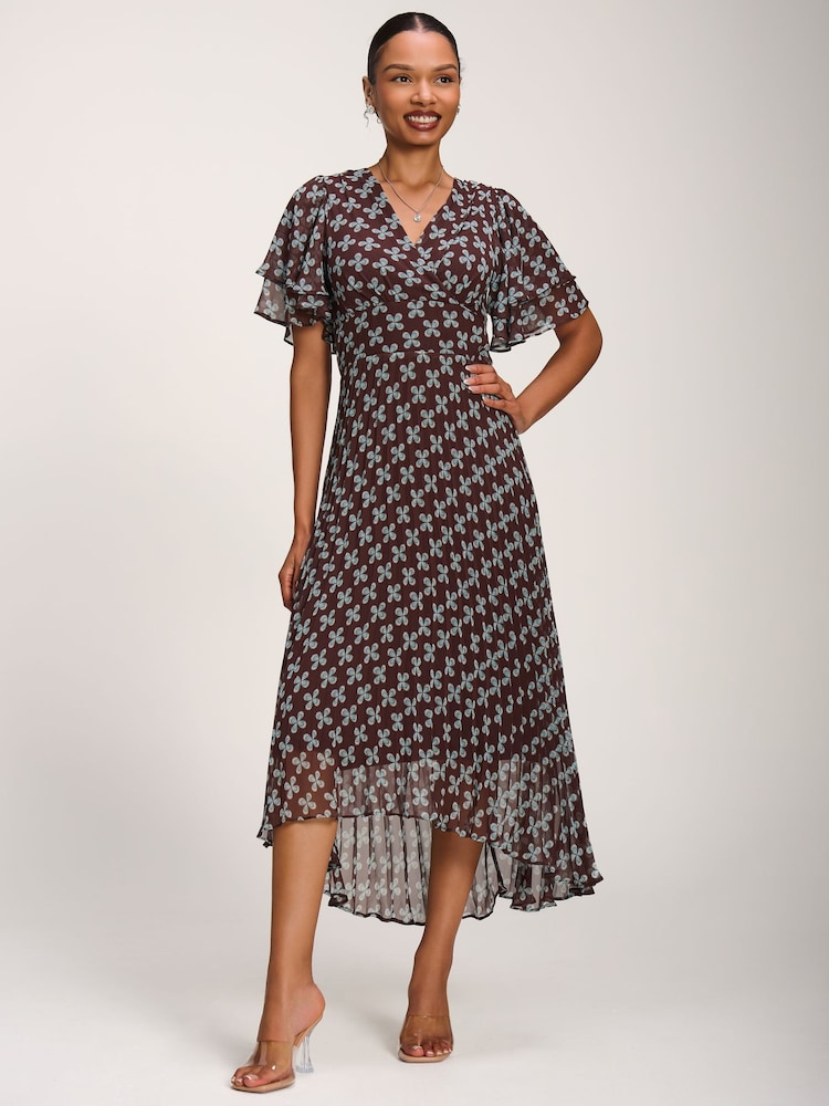 棕色 - Jolie Moi Chiffon Angel Sleeve Midaxi Dress - 圖片 1/6