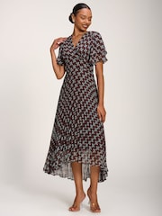 棕色 - Jolie Moi Chiffon Angel Sleeve Midaxi Dress - 圖片 4/6