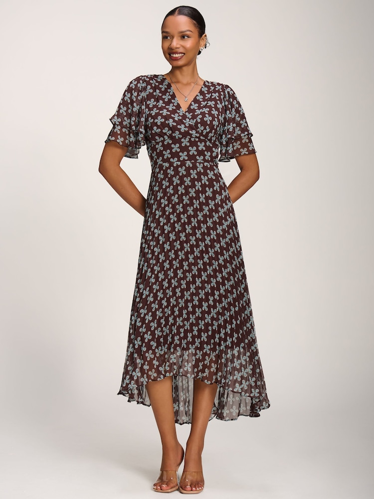 棕色 - Jolie Moi Chiffon Angel Sleeve Midaxi Dress - 圖片 6/6