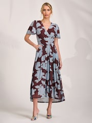 Jolie Moi Brown Mesh Angel Sleeve Midaxi Dress - Image 1 of 6