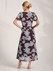 Jolie Moi Brown Mesh Angel Sleeve Midaxi Dress - Image 2 of 6
