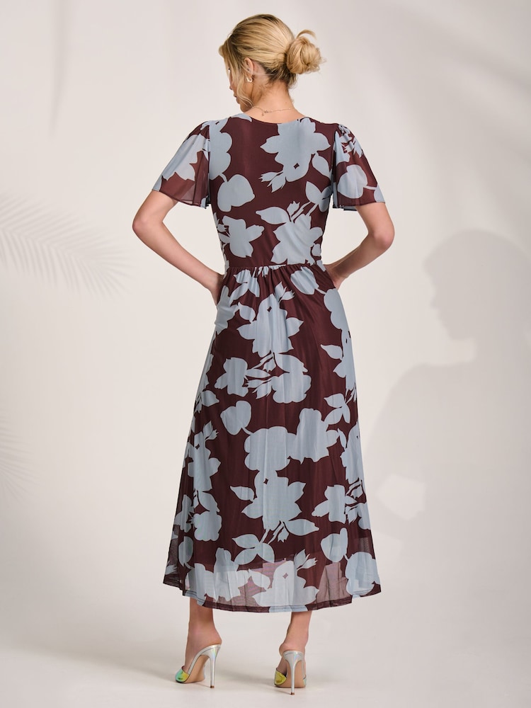 Jolie Moi Brown Mesh Angel Sleeve Midaxi Dress - Image 2 of 6 Jolie Moi Brown Mesh Angel Sleeve Midaxi Dress - Image 2 of 6