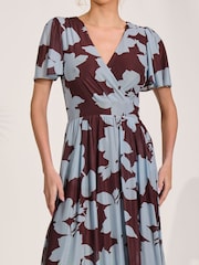 Jolie Moi Brown Mesh Angel Sleeve Midaxi Dress - Image 3 of 6