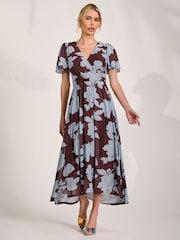 Jolie Moi Brown Mesh Angel Sleeve Midaxi Dress - Image 5 of 6