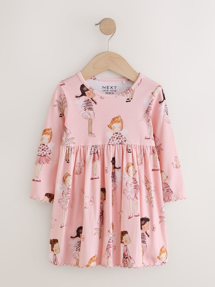 Pink Fairy Bunny Long Sleeve Ribbed Dress (3mths-7yrs) - Image 1 of 4 Pink Fairy Bunny Long Sleeve Ribbed Dress (3mths-7yrs) - Image 1 of 4