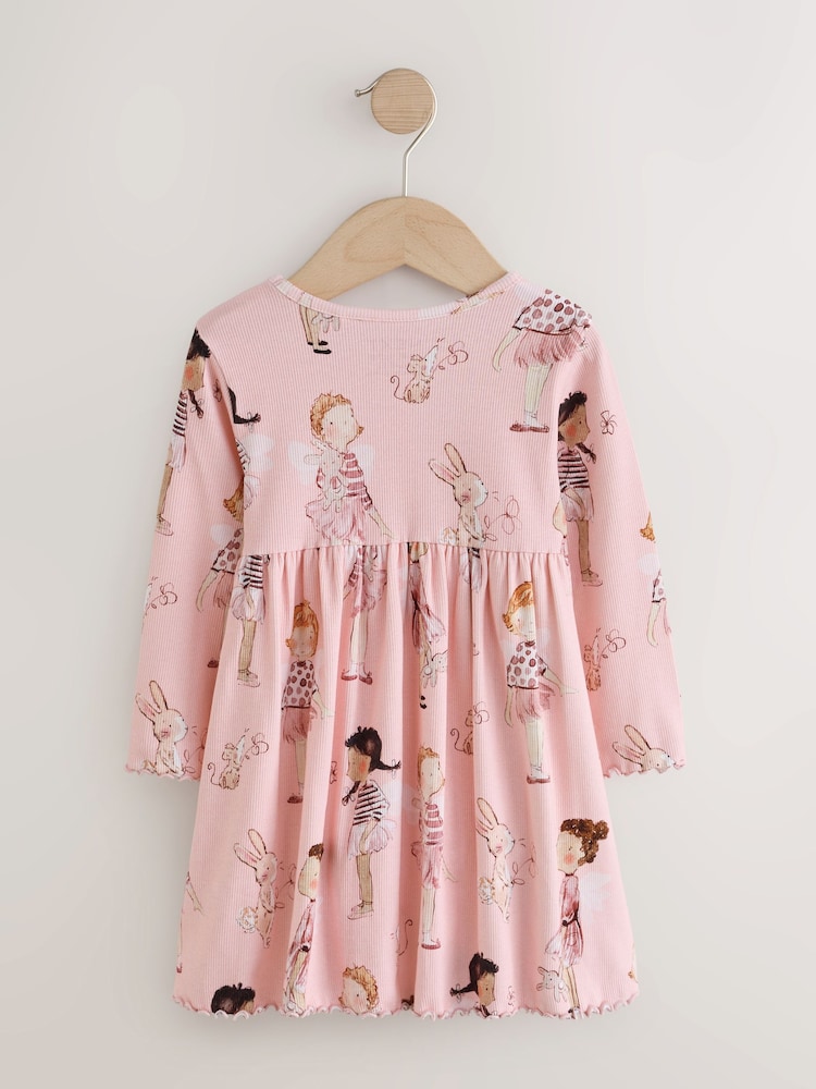 Pink Fairy Bunny Long Sleeve Ribbed Dress (3mths-7yrs) - Image 2 of 4 Pink Fairy Bunny Long Sleeve Ribbed Dress (3mths-7yrs) - Image 2 of 4