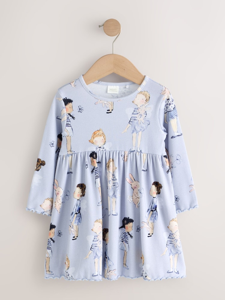 Blue Bunny Long Sleeve Ribbed Dress (3mths-7yrs) - Image 1 of 4 Blue Bunny Long Sleeve Ribbed Dress (3mths-7yrs) - Image 1 of 4