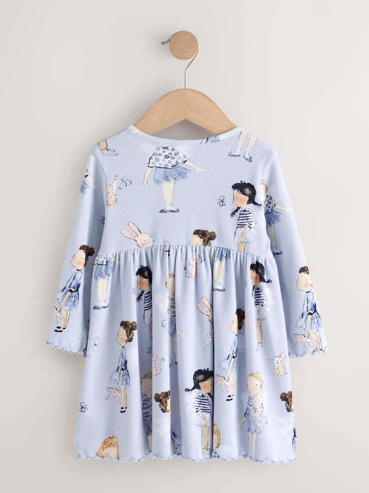 Blue Bunny Long Sleeve Ribbed Dress (3mths-7yrs) - Image 2 of 4 Blue Bunny Long Sleeve Ribbed Dress (3mths-7yrs) - Image 2 of 4