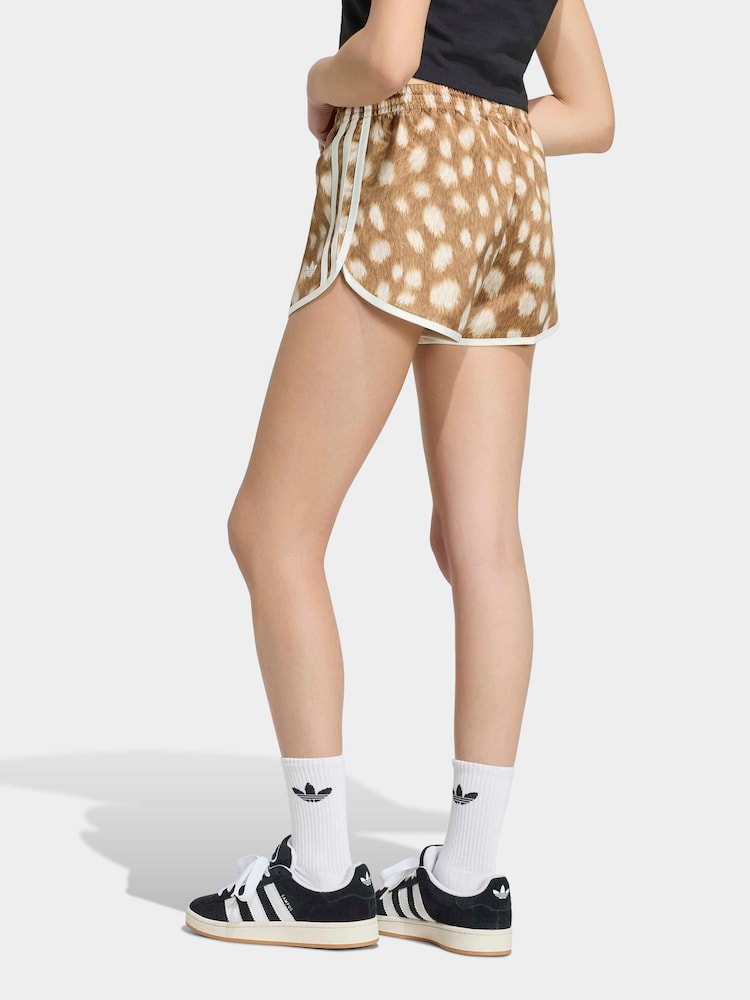adidas Originals Light Brown Bambi Print Satin Sprinter Shorts - Image 2 of 6 adidas Originals Light Brown Bambi Print Satin Sprinter Shorts - Image 2 of 6