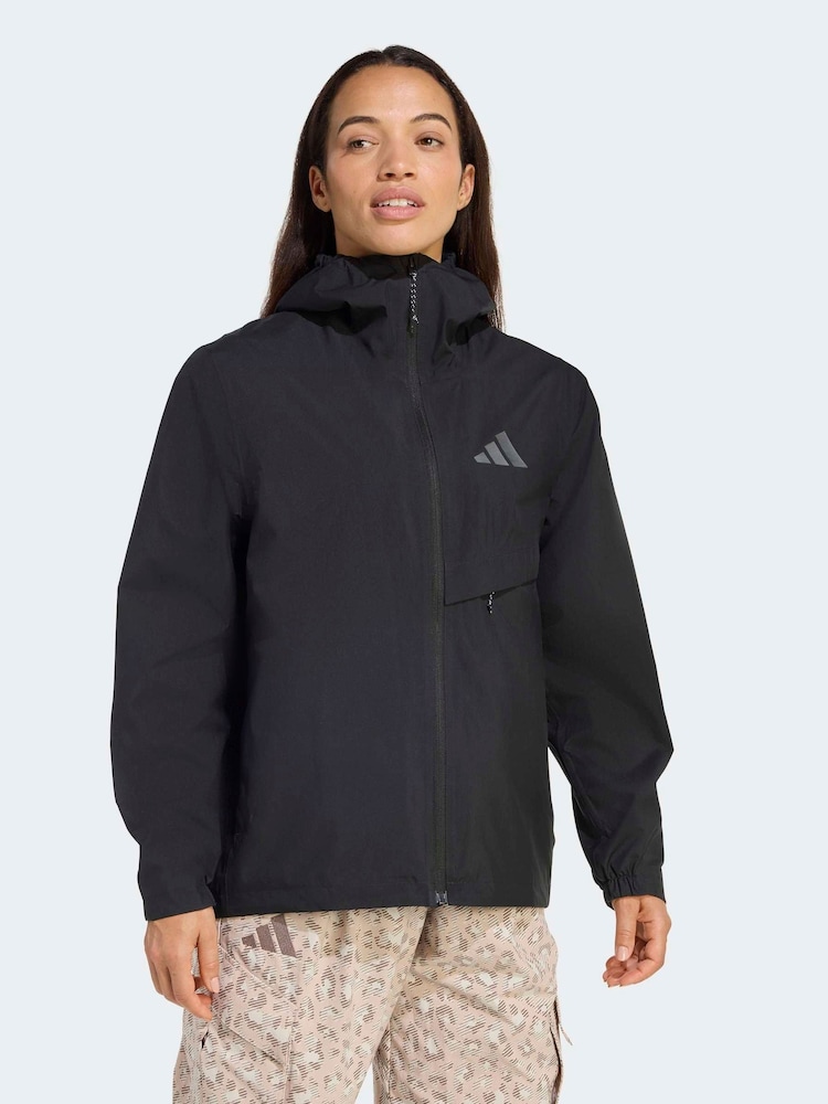 adidas Black Multi 2-Layer Climaproof Rain Jacket - Image 1 of 7 adidas Black Multi 2-Layer Climaproof Rain Jacket - Image 1 of 7