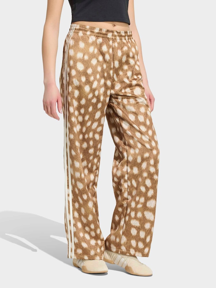 adidas Originals Light Brown Bambi Print Satin Loose Track Pant Trousers - Image 1 of 6 adidas Originals Light Brown Bambi Print Satin Loose Track Pant Trousers - Image 1 of 6