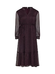 M&Co Purple Petite Ditsy Print Long Sleeve Ruffle Dress - Image 5 of 6