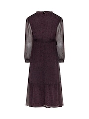 M&Co Purple Petite Ditsy Print Long Sleeve Ruffle Dress - Image 6 of 6