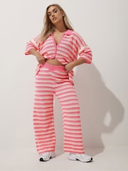 Yours Curve Pink Limited Stripe Crochet Shirt - Image 2 of 6