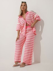 Yours Curve Pink Limited Stripe Crochet Shirt - Image 3 of 6