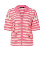 Yours Curve Pink Limited Stripe Crochet Shirt - Image 6 of 6