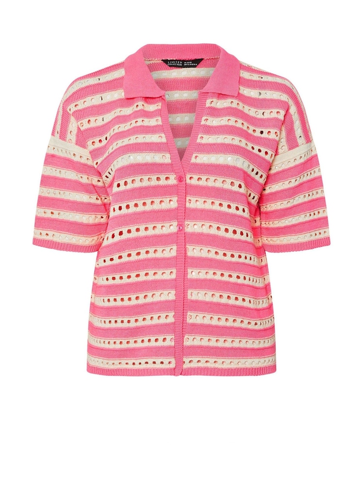 Yours Curve Pink Limited Stripe Crochet Shirt - Image 6 of 6 Yours Curve Pink Limited Stripe Crochet Shirt - Image 6 of 6