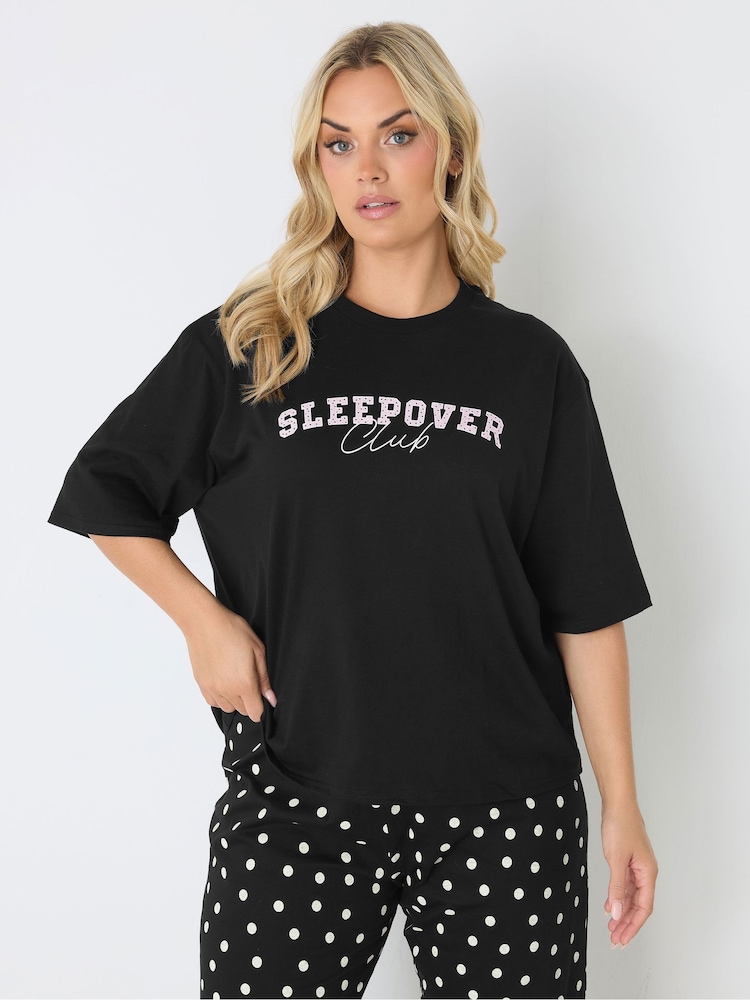 Yours Curve Black Sleepover Club Sleep T Shirt - Image 2 of 6 Yours Curve Black Sleepover Club Sleep T Shirt - Image 2 of 6