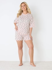 Yours Curve Pink Polka Dot Sleep T-Shirt Top - Image 2 of 5