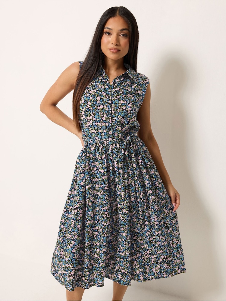 M&Co Pink Petite Ditsy Floral Print Shirt Dress - Image 1 of 5 M&Co Pink Petite Ditsy Floral Print Shirt Dress - Image 1 of 5