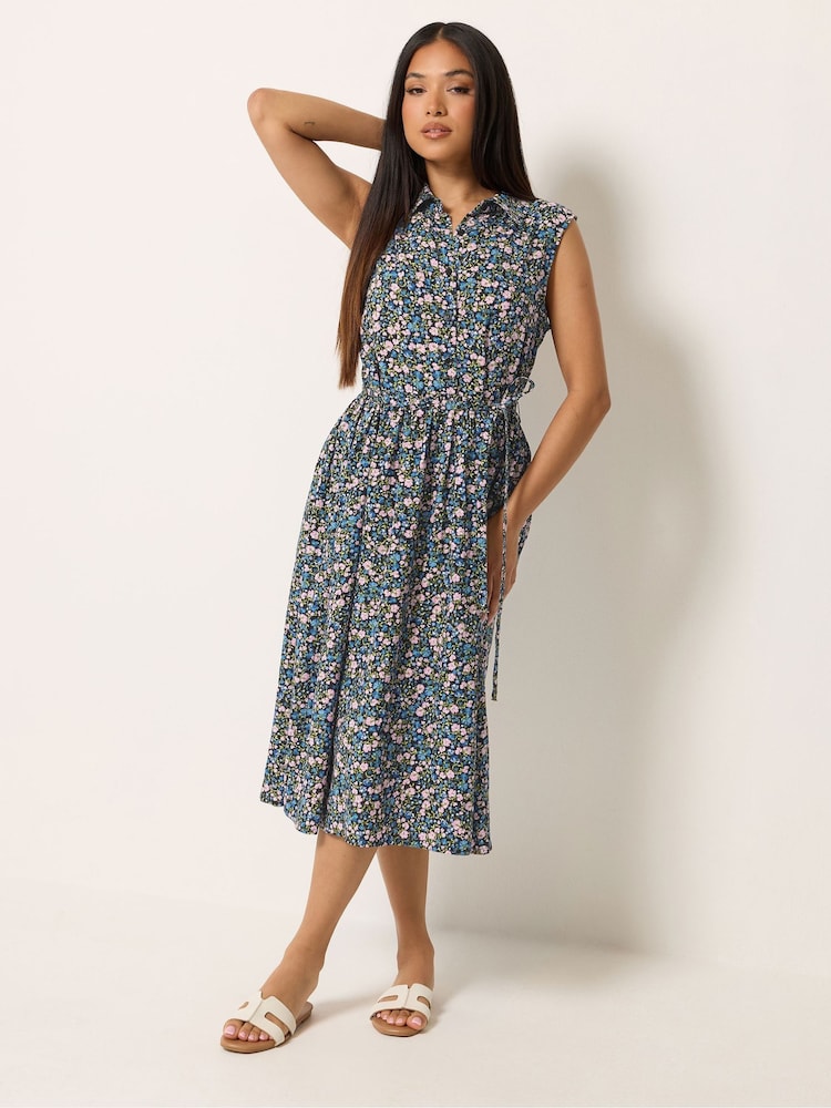M&Co Pink Petite Ditsy Floral Print Shirt Dress - Image 2 of 5 M&Co Pink Petite Ditsy Floral Print Shirt Dress - Image 2 of 5
