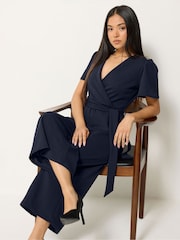 M&Co Blue Petite Cropped Tie Waist Jumpsuit - Image 2 of 5