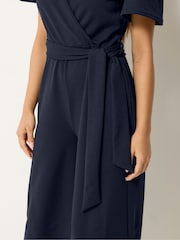 M&Co Blue Petite Cropped Tie Waist Jumpsuit - Image 4 of 5