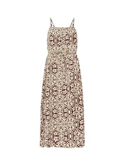 PixieGirl Petite Brown Tile Print Tie Strap Midi Dress - Image 1 of 2