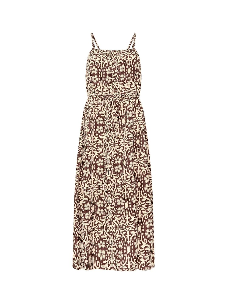 PixieGirl Petite Brown Tile Print Tie Strap Midi Dress - Image 1 of 2