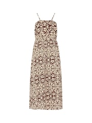 PixieGirl Petite Brown Tile Print Tie Strap Midi Dress - Image 2 of 2