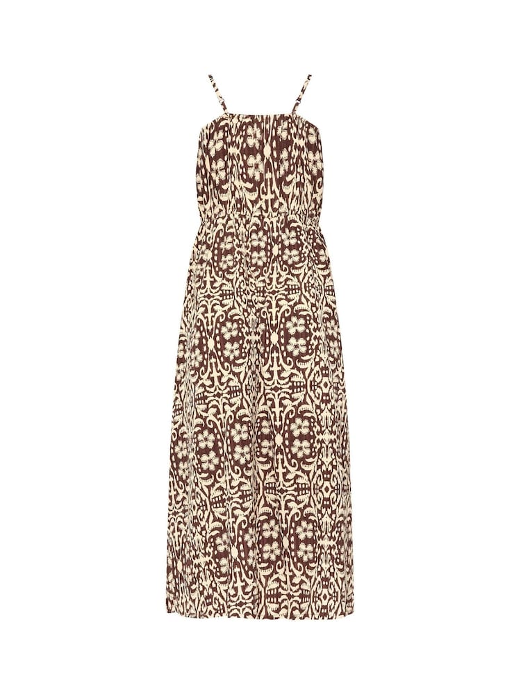 PixieGirl Petite Brown Tile Print Tie Strap Midi Dress - Image 2 of 2