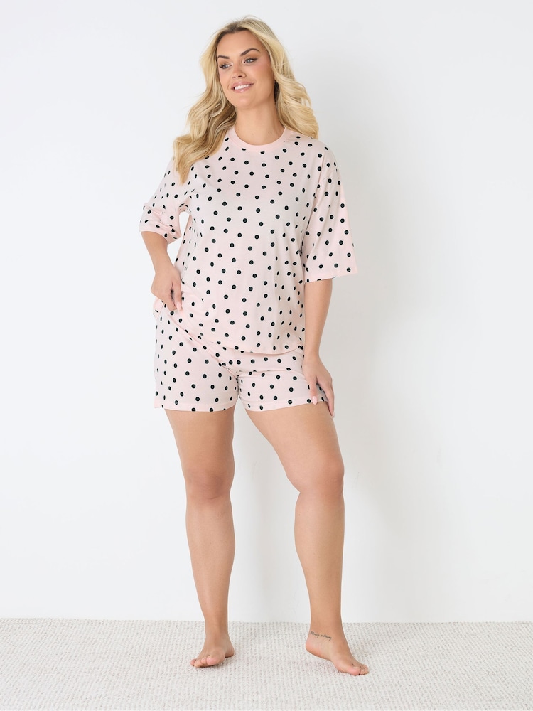 Yours Curve Pink Polka Dot Pyjama Shorts - Image 1 of 5