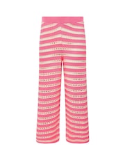 Yours Curve Pink Limited Stripe Crochet Wide Leg Trousers - Image 5 of 5