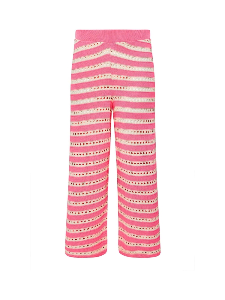 Yours Curve Pink Limited Stripe Crochet Wide Leg Trousers - Image 5 of 5 Yours Curve Pink Limited Stripe Crochet Wide Leg Trousers - Image 5 of 5