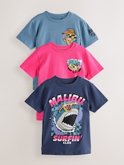 Blau/Rosa, Sommer-Prints - Kurzarm-T-Shirts mit Grafik in normaler Passform aus 100 % Baumwolle im 3er-Pack (3–16 Jahre) - Bild 1 von 8