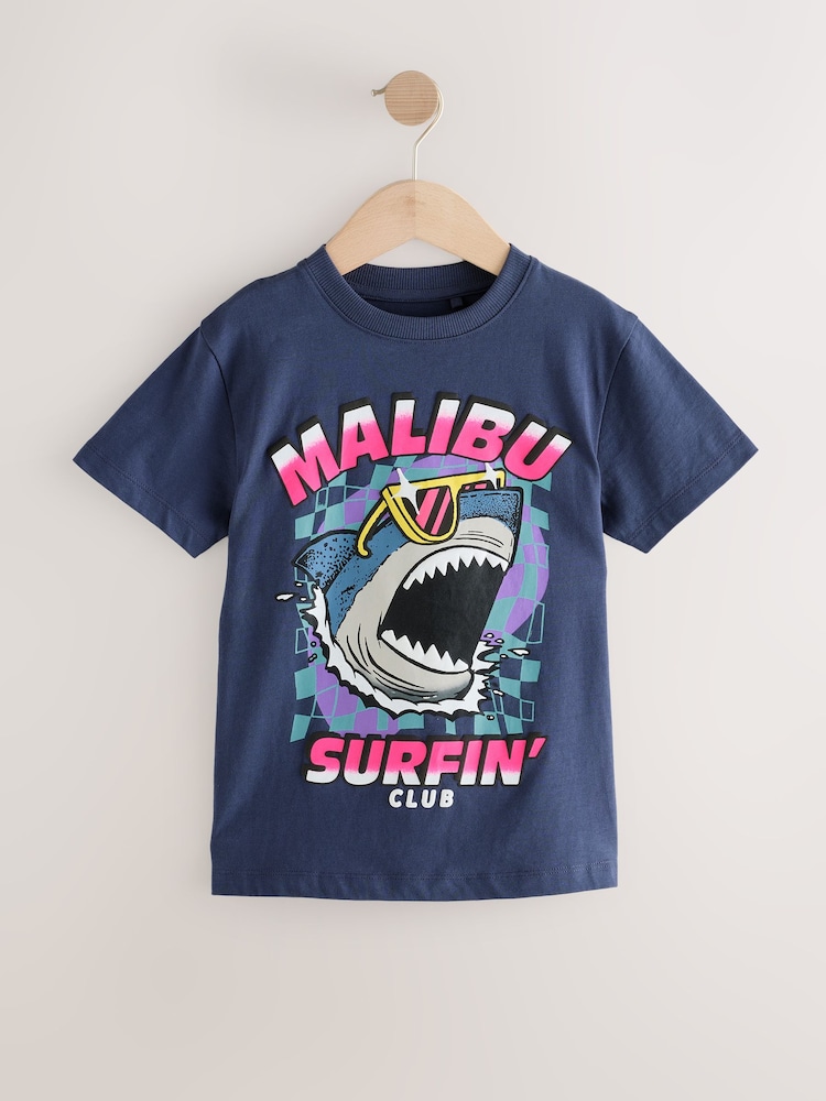 Blau/Rosa, Sommer-Prints - Kurzarm-T-Shirts mit Grafik in normaler Passform aus 100 % Baumwolle im 3er-Pack (3–16 Jahre) - Bild 2 von 8