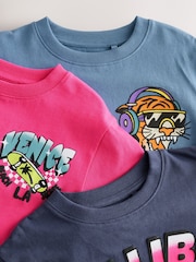 Blau/Rosa, Sommer-Prints - Kurzarm-T-Shirts mit Grafik in normaler Passform aus 100 % Baumwolle im 3er-Pack (3–16 Jahre) - Bild 7 von 8