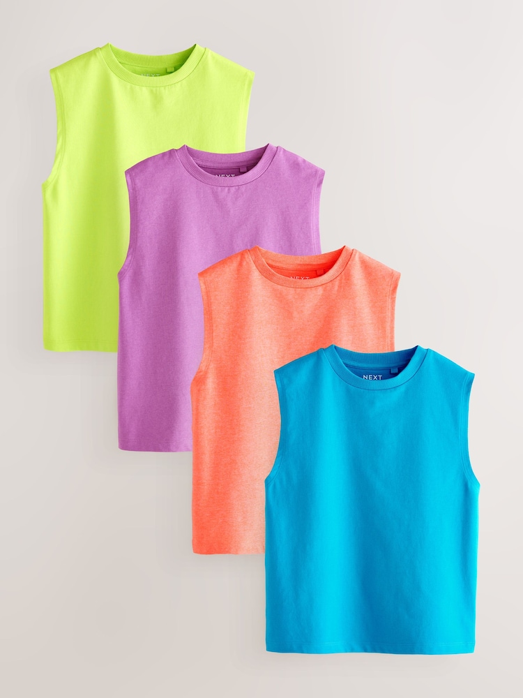 Blue/Green/Coral/Purple Fluro Tank Vest 4 Pack (3-16yrs) - Image 1 of 3