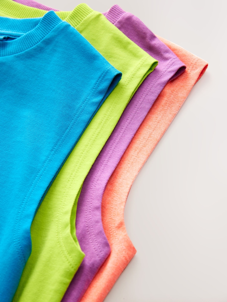 Blue/Green/Coral/Purple Fluro Tank Vest 4 Pack (3-16yrs) - Image 3 of 3