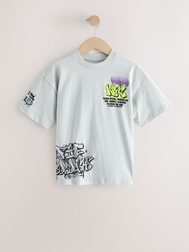 Black/White/Grey Relaxed Fit Graphic Print Short Sleeve T-Shirts 3 Pack (3-16yrs) - Image 4 of 9