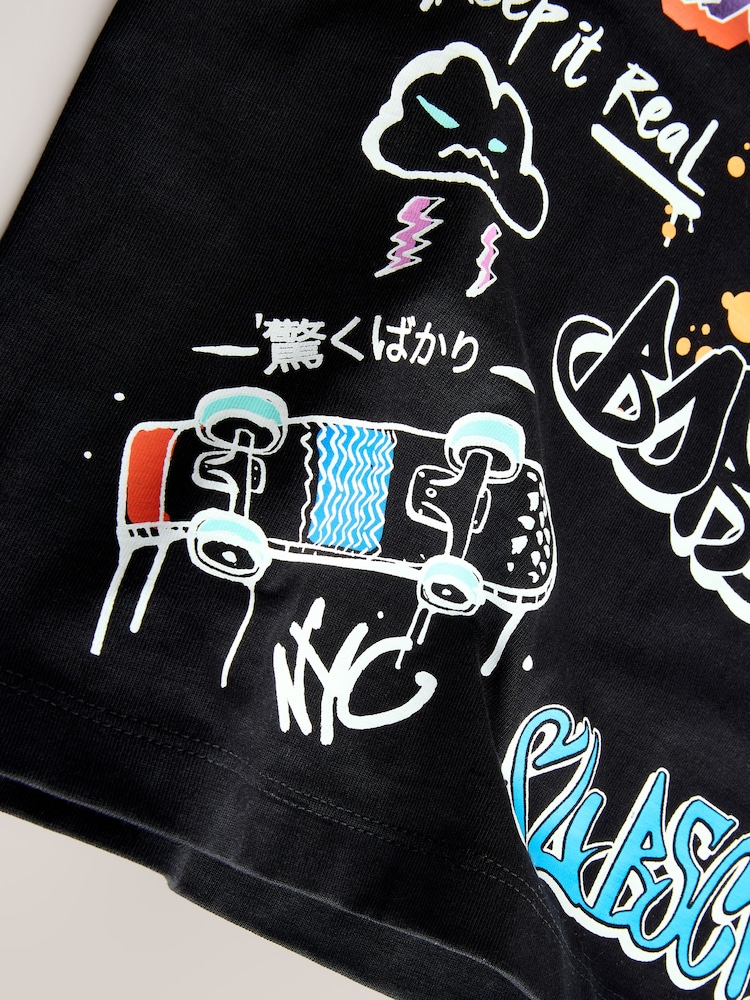Black/White/Grey Relaxed Fit Graphic Print Short Sleeve T-Shirts 3 Pack (3-16yrs) - Image 8 of 9