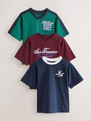 Blue/Green Embroidery Sports Relaxed Fit Graphic Print Short Sleeve 100% Cotton T-Shirts 3 Pack (3-16yrs) - Image 1 of 7