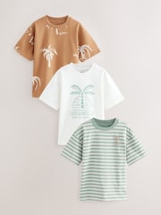 Rouille/Blanc/Rayure Palm - Relaxed Fit Graphic Print Short Sleeve 100% Cotton T-Shirts 3 Pack (3-16yrs) - Image 1 de 3