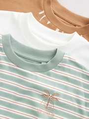 Rouille/Blanc/Rayure Palm - Relaxed Fit Graphic Print Short Sleeve 100% Cotton T-Shirts 3 Pack (3-16yrs) - Image 2 de 3