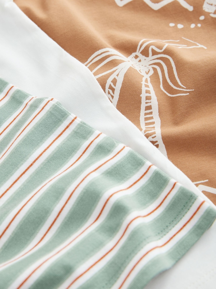 Rouille/Blanc/Rayure Palm - Relaxed Fit Graphic Print Short Sleeve 100% Cotton T-Shirts 3 Pack (3-16yrs) - Image 3 of 3