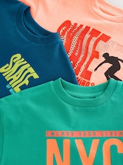 Fluro Coral/ Blue/ Green Skate Relaxed Fit Graphic Print Short Sleeve T-Shirts 3 Pack (3-16yrs) - Image 10 of 10