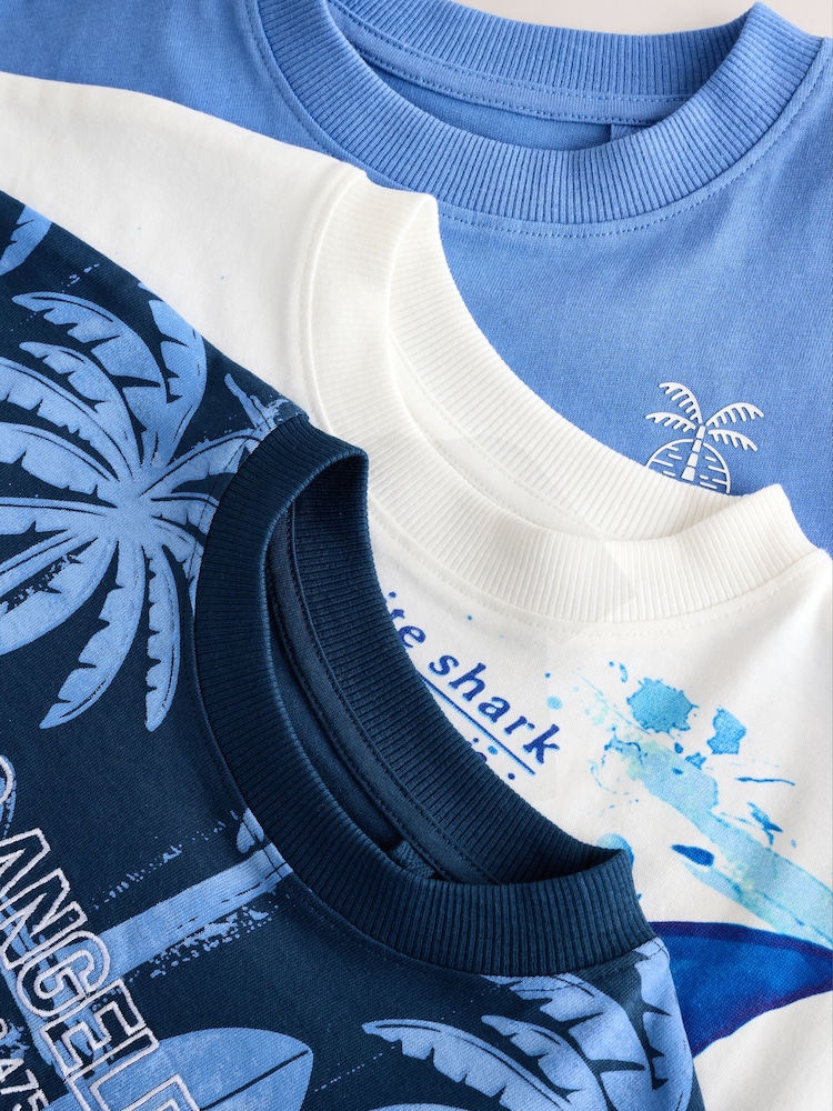 thumbnail: NautySaurs Set Van 4 T-shirts Voor Jongens - Met Dinosaurus, Haai, Graafmachine Print | Katoen Korte Mouwen (2-6 Jaar)